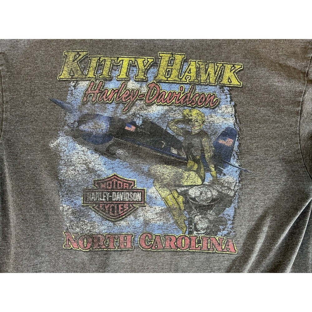 Harley Davidson Kitty Hawk L Men’s T Shirt Brown Heathered Logo Tee N Carolina